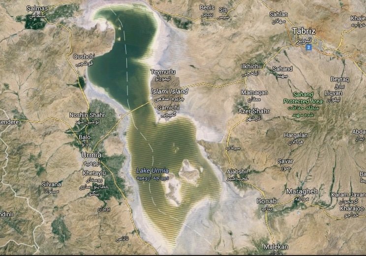 تصویر از کاهش مساحت دریاچه ارومیه از ابتدای سال تاکنون