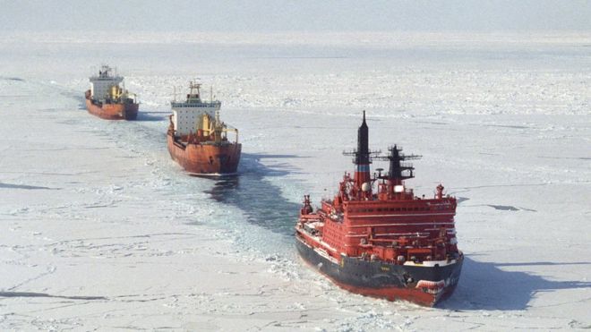 تصویر از حرکت اولین کشتی کانتینری بدون اسکورت در قطب با تغییرات اقلیم