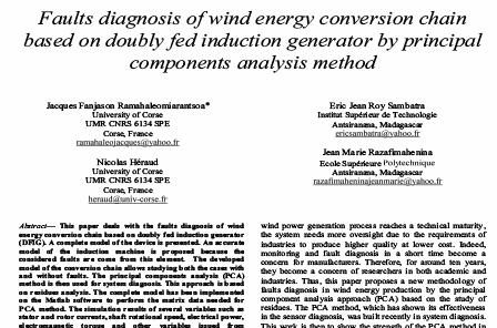تصویر از تشخیص خطاهای زنجیره‌ای تبدیل انرژی باد مبتنی بر ژنراتور القایی دوسو تغذیه با استفاده از روش تجزیه و تحلیل مولفه‌ های اصلی