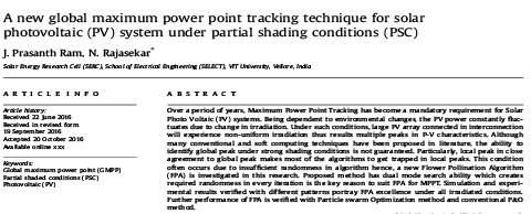 تصویر از تکنیک جدید ردیابی نقطه حداکثر سراسری قدرت برای سیستم فتوولتائیک با شرایط سایه جزئی (PSC)