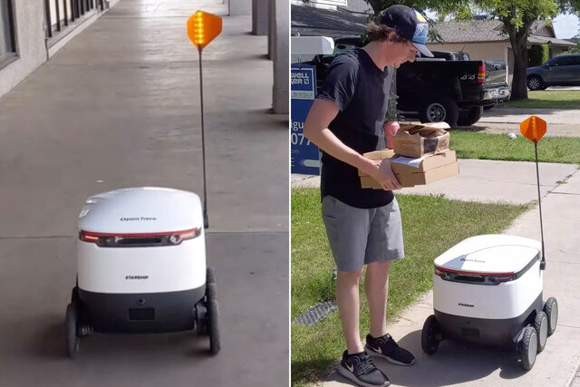 تصویر از ارسال پیتزا با ربات در دوران فاصله‌ گذاری اجتماعی