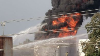 تصویر از آتش سوزی یک مخزن سوخت در جنوب لبنان